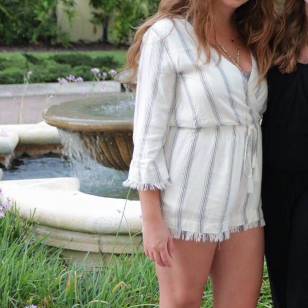 White and gray striped romper